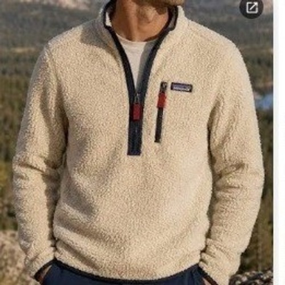 Patagonia Retro Pile 1/4 Quarter Zip Fleece Sherpa Pullover Cream Blue Men's XL